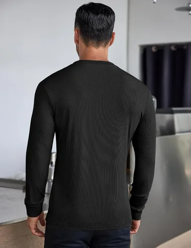 Vista 63 de COOFANDY Camisas Henley de manga larga para hombre, camisetas elásticas acanaladas, camisetas básicas casuales de moda