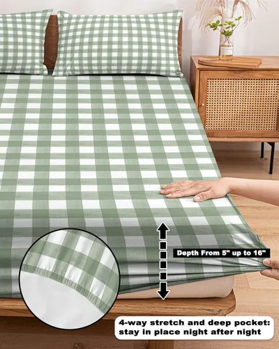 Vista 5 de Juego de sábanas bajeras de tamaño individual, juego de sábanas y fundas de almohada, 1 colcha elástica de bolsillo profundo para colchón de 16