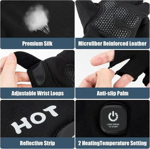 Vista 7 de Heated Gloves for Men Women, Rechargeable Full & Half Hands Electric Gloves Heated Fingerless Touchscreen Gloves Heated Winter Hand Warmer for Work