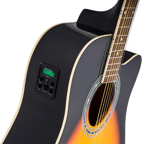 Vista 3 de Washburn Vintage Series - Guitarra acústica-eléctrica de 6 cuerdas, derecha Resplandor solar del tabaco