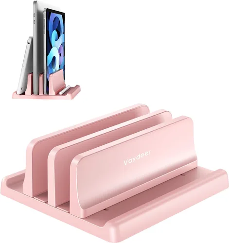 Vista 11 de Vaydeer Soporte vertical para computadora de escritorio, soporte de plástico de doble ranura para laptop con diseño 4 en 1 que ahorra espacio Negro