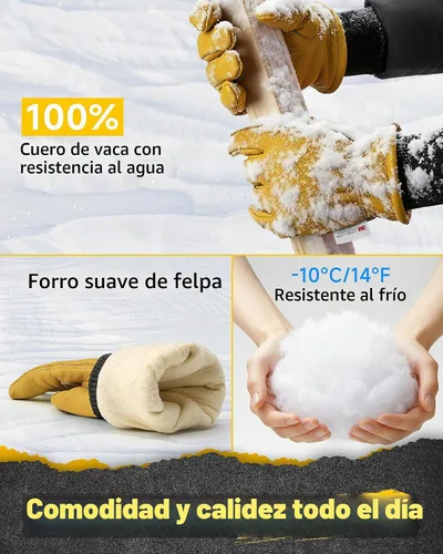 Vista 4 de DULFINE Winter Insulated Cowhide Leather Work Gloves for Men and Women 1 Pair, Thermal 3M Thinsulate Lining, Ideal for Cold Weather Outdoor Work