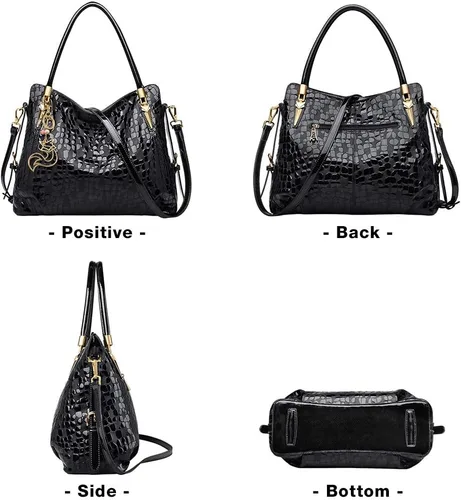 Vista 5 de FOXER Bolso de mano de cuero genuino para mujer, bolso de hombro con asa superior