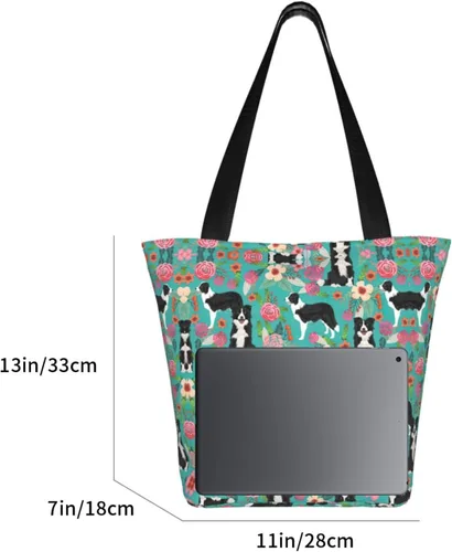 Vista 6 de Azul Rosa Y Púrpura Colores Pastel Impresión Hombro Tote Bolso De Gran Tamaño Bolso De Las Mujeres Bolso De Compras Para Las Mujeres, Border Collie