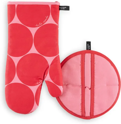 Vista 14 de Kate Spade New York Joy Dot - Manoplas de horno y agarrador de ollas juego de 2 unidades, 7 x 13 pulgadas, 8 pulgadas, redondo, azul marino/crema