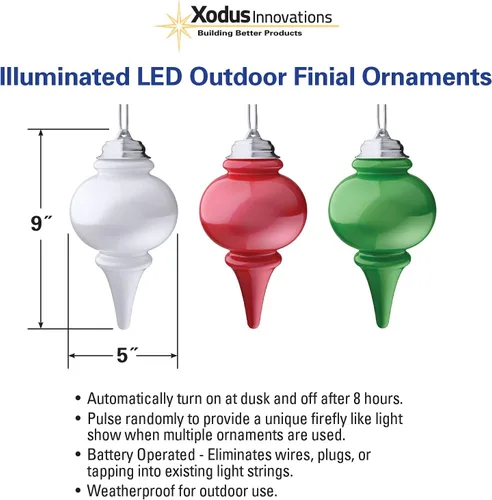 Vista 3 de Xodus Innovations WP680-3 - Adornos de remate LED de 8 pulgadas, acción pulsante, sensor de anochecer (paquete de 3), rojo