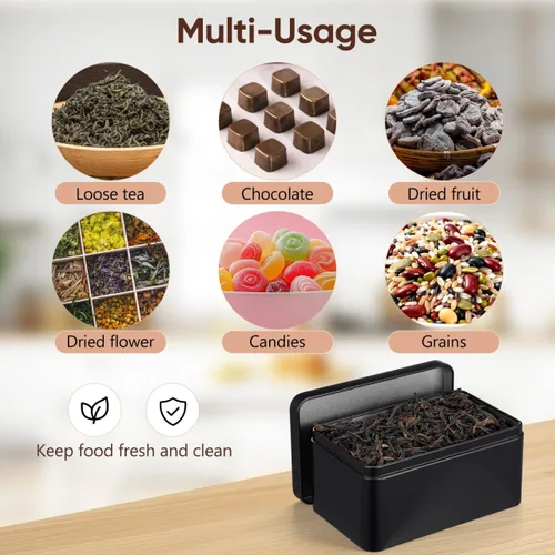 Vista 6 de Hemoton Recipiente de té rectangular con tapa, pequeño recipiente de té suelto para almacenamiento de hojas, organizador de caramelos, caja