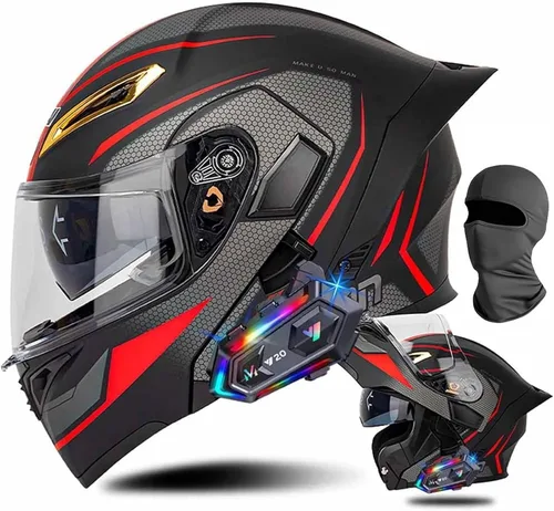 Vista 19 de Cascos de motocicleta modulares con Bluetooth de doble visera, aprobados por DOT FMVSS 218, casco de motocicleta abatible de cara completa