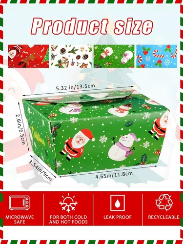 Vista 2 de Estune Paquete de 60 Cajas de Comida para Llevar de Navidad 2.56'' x 4.65'' x 3.54'' Contenedores Desechables de Dulces y Golosinas de Navidad Cajas