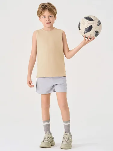 Vista 6 de Haloumoning Camisetas deportivas sin mangas con cuello redondo para niños de 5 a 14 años Albaricoque