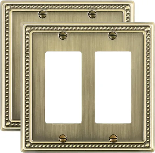 Vista 16 de Paquete de 2 Placas de Cubierta Combinadas para Interruptor de Palanca/Dúplex, Placa de Cubierta de Enchufe de Pared de Metal de Latón Antiguo