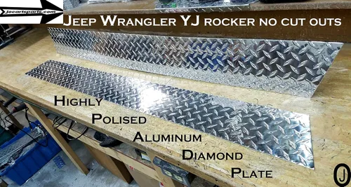 Vista 3 de Se adapta a Jeep YJ Diamond Plate Side Rocker Panel sin recortes, juego de 2.6 pulgadas de ancho