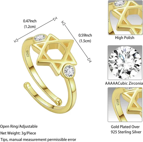 Vista 40 de Jewmon Anillo de plata de ley con estrella de David para mujer – Anillo ajustable Magen David – Amuleto Wicca – Regalos judíos