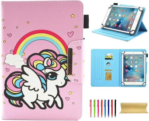 Vista 19 de Funda universal para tablet de 7 pulgadas, piel sintética [ranuras para tarjetas], cubierta magnética, para Samsung Galaxy Tab E/Tab A 7.0, Fire 7
