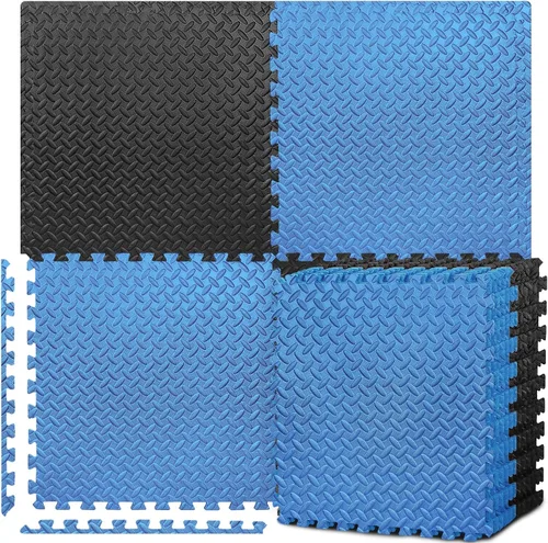 Vista 10 de BEAUTYOVO Tapete de ejercicio tipo rompecabezas con 12/24/48 baldosas de espuma entrelazadas para gimnasio, baldosas de espuma EVA de 24'' x 24