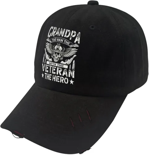 Vista 3 de Grandpa The Mans The Myth with The Veterans The Hero Hats Womens Hat AllBlack Trucker Hats Gifts for Son Hiking Cap
