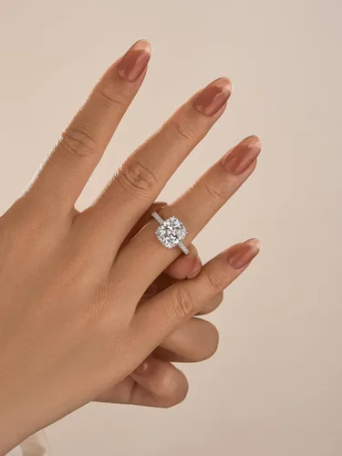 Vista 33 de Anillo de compromiso de corte cojín de 4 quilates para mujer, piedra blanca/amarilla grado 5A, circonita cúbica S925, plata, amarillo/blanco/oro rosa