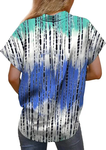 Vista 5 de Blusas con botones para mujer, estilo casual, de manga corta, con cuello en V, estampado floral, ajuste holgado