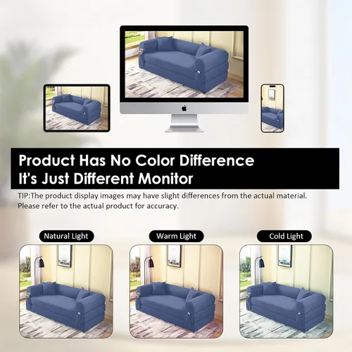 Vista 9 de Sofá cama convertible de 80 pulgadas, sofá cama plegable de pana 3 en 1 con almohadas, sofá moderno sin hueso, sofá de compresión en caja, sofá