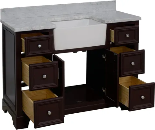 Vista 4 de Kitchen Bath Collection Zelda - Mueble de granja de 48 pulgadas (carrara/chocolate): incluye gabinete de chocolate con encimera de mármol italiano