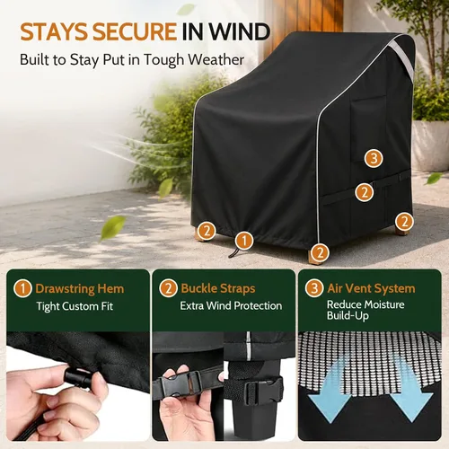 Vista 6 de COSFLY Fundas para sillas de patio al aire libre, impermeables, resistentes a los rayos UV, ajuste ajustable con correas de hebilla, se adapta a