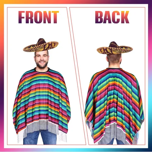 Vista 3 de Poncho de serape para fiesta mexicana del Cinco de Mayo, accesorio colorido para disfraz, divertido y festivo, poncho mexicano para hombre, disfraz