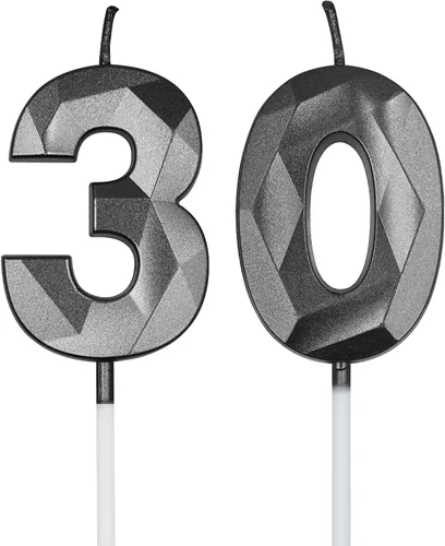 Vista 8 de Velas de 30 cumpleaños para pastel, velas doradas con forma de diamante 30, decoración de cumpleaños, suministros de fiesta para mujeres u hombres