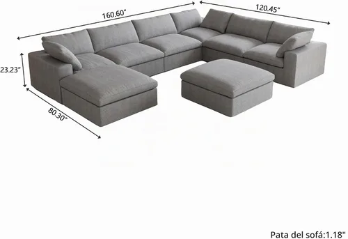 Vista 2 de Sofá seccional modular Cloud, sofá en forma de U con relleno de plumón para sala de estar, juegos de sala de estar de 8 plazas extragrandes