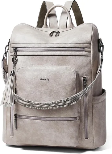 Vista 12 de Shrrie - Mochila vegana de cuero para laptop de 14 pulgadas para mujer, mochila de trabajo, mochila de moda, mochila de viaje, bolso para negocios