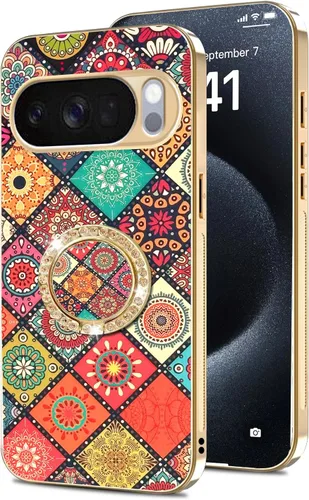 Vista 61 de nancheng Funda para Google Pixel 6 de lujo, diseño de abeja, corazón y abeja, chapado en oro, con anillo de diamante de 360°, correa de cordón