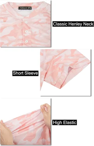 Vista 5 de TAPULCO Camisas de golf sin cuello para hombre, manga corta, ajuste seco, elásticas, informales, transpirables, ligeras