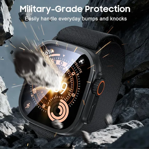 Vista 2 de Uyiton - Protector de pantalla para Apple Watch Ultra 4/3/2/1, vidrio para iWatch de 1.929 in Transparente (borde negro)