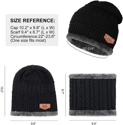 Vista 5 de Conjunto de gorro y bufanda de invierno cálido y elegante gorro de punto para hombres y mujeres
