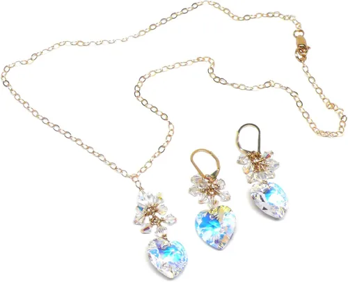 Vista 7 de 14x14mm Crystal Heart Clear AB Cluster Drop Earrings Sterling Silver or Gold-Filled