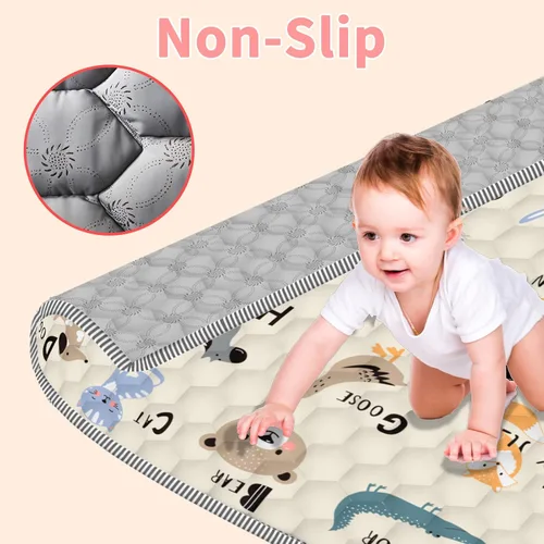 Vista 5 de Tapete de juego para bebé para suelo, tapete de corral de 50 x 50 pulgadas, suave, portátil, antideslizante, lavable a máquina, compañero de juego