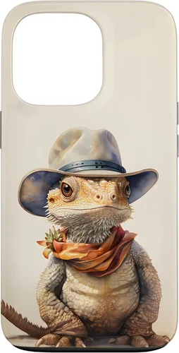 Vista 9 de iPhone 16 Lindo dragón barbudo Beardie con un estuche de sombrero de vaquero