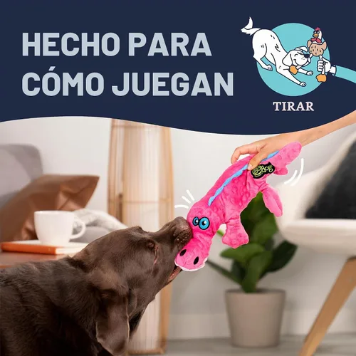 Vista 5 de goDog, juguete para perro de tejido suave, forma de caimán, con tecnología a prueba de mordiscos., L, Rosado Rosa caimán
