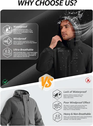 Vista 3 de Chaqueta impermeable para hombre, resistente al viento, transpirable, para senderismo, ciclismo, viajes, con capucha y bolsillos