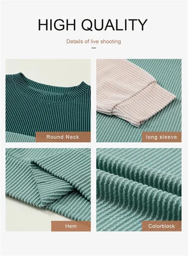Vista 7 de Dokotoo Camisas de manga larga con cuello redondo y bloque de color para mujer, a la moda 2024