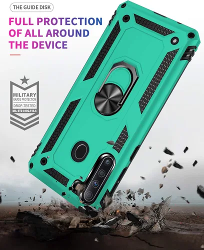 Vista 5 de Funda para Galaxy A21, con protector de pantalla HD, [grado militar] anillo de montaje en coche con soporte híbrido de policarbonato duro suave TPU