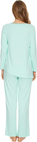 Vista 2 de WiWi Conjunto de pijama para mujer, súper suave, manga larga, ropa de dormir, ropa de dormir, ropa de descanso, viscosa de bambú, S-XXL A-aqua