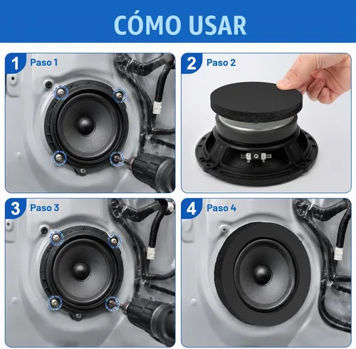 Vista 5 de 6.5" reforzador del altavoz de la espuma, altavoz rápido anillo esponja bajo bloqueador 4P, autoadhesivo, universal de alto rebote para altavoz