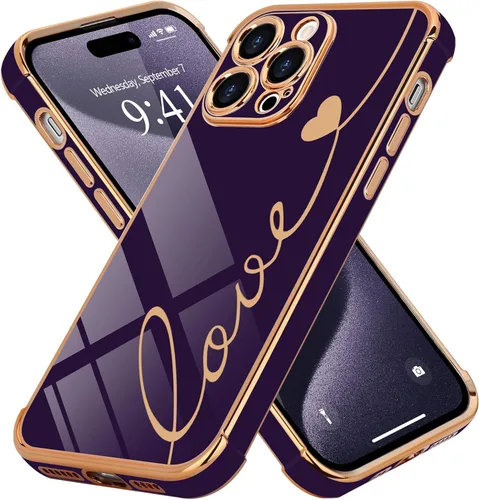 Vista 69 de LCHULLE Funda compatible con iPhone 12 para mujeres y niñas, bonito diseño de corazón de amor con enchapado de lujo, cubierta de TPU suave a prueba