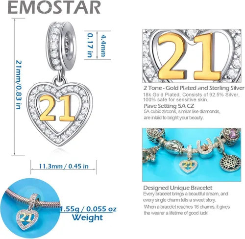 Vista 4 de Forever Friends - Juego de dijes para pulseras Pandora, 21 cumpleaños y mejores amigos, juego de joyas en plata de ley 925, regalos para feliz