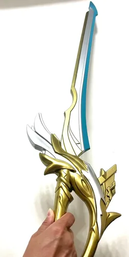 Vista 6 de Espada de espuma de fantasía de 40 pulgadas Aquila Favonia azul, dorado y plateado espuma de alta densidad para cosplay y colección Genshin Impact
