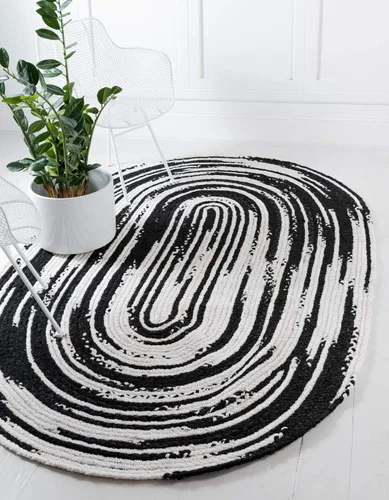 Vista 10 de Unique Loom Braided Chindi Collection Casual Modern Black Area Rug (9' 0 x 12' 0)