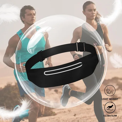 Vista 3 de Riñoneras para mujeres, riñonera impermeable para hombres, cinturón ajustable para correr, riñonera de bolsillo delgado expandible, bolsa