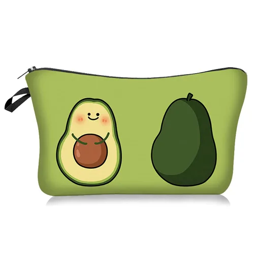 Vista 15 de FITINI Bolsa de maquillaje de aguacate de viaje, pequeña bolsa organizadora de cosméticos portátil para mujeres y niñas, con cremallera