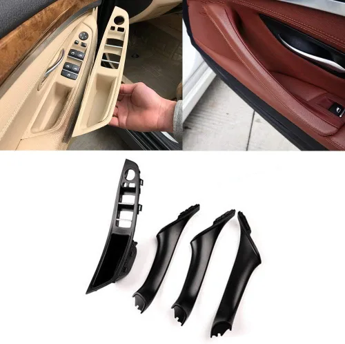 Vista 9 de YIWANG Kit de 4 piezas de panel de reposabrazos de interruptor de ventana de automóvil ABS y manija de puerta para BMW Serie 5 para reposabrazos