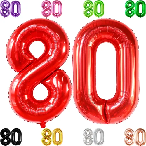 Vista 11 de KatchOn, Globos gigantes negros del número 80, 40 pulgadas, decoraciones de feliz cumpleaños 80 para mujer, globos de cumpleaños de 80 años